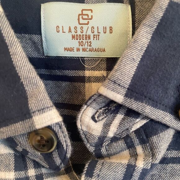Class Club boys plaid button down dress shirt size 10/12 blue - Picture 2 of 4